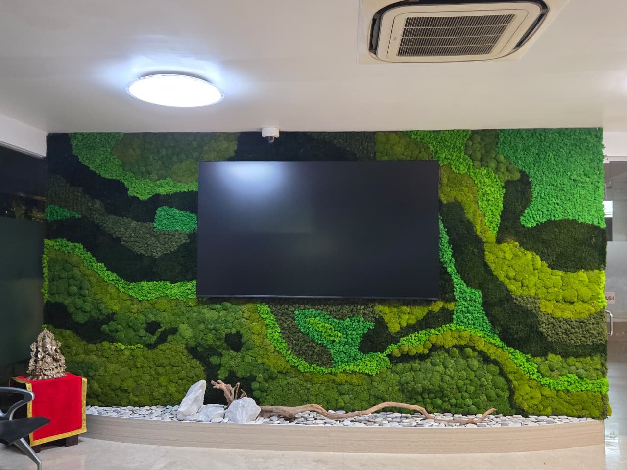 Preserved-moss feature wall, corporate reception
